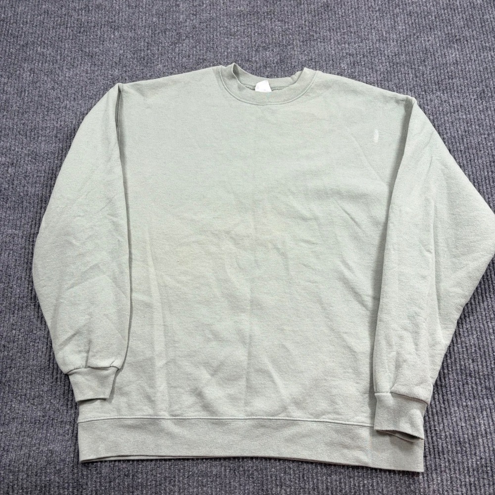 Hanes EcoSmart Sweatshirt Mens L Crewneck Sage Green Plain Fleece Pullover